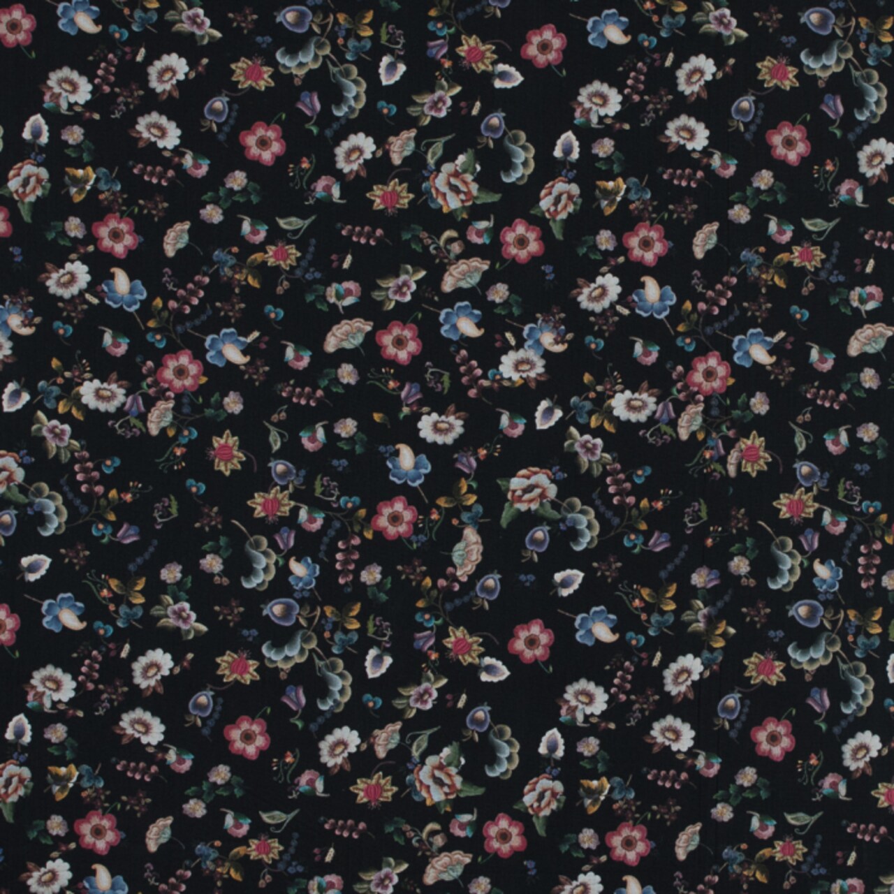 1 Yard Cotton Voile Fabric Black Floral Blooms of Natures Bounty Print Fabric